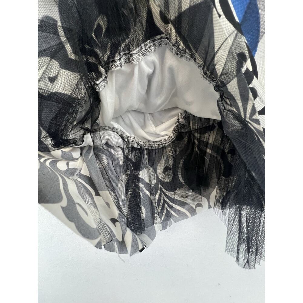 Y2K Taboo S Abstract Mini Dress Black Teal White Bow Detail‎ Retro Indie Party - Picture 6 of 15
